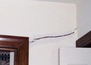 A large drywall crack in an interior wall in Bethesda