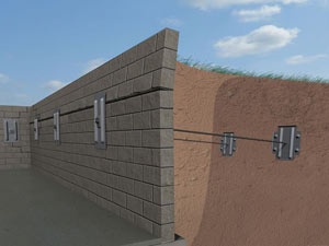 A graphic illustration of a foundation wall system installed in Rockville